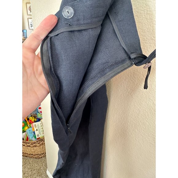 Vintage Talbots Womens Black Pants 14 irish linen wide leg dress pants button - Picture 3 of 8